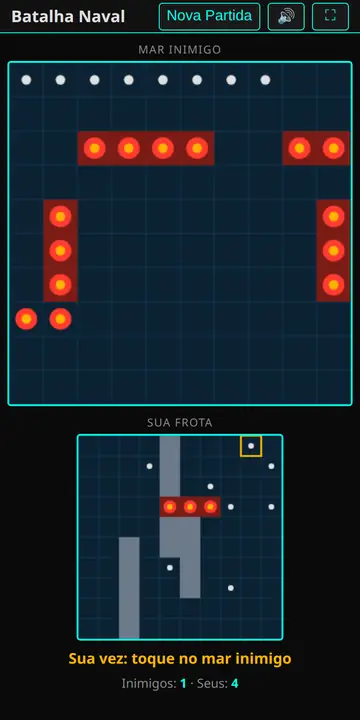 Batalha Naval com tabuleiros inimigo e próprio